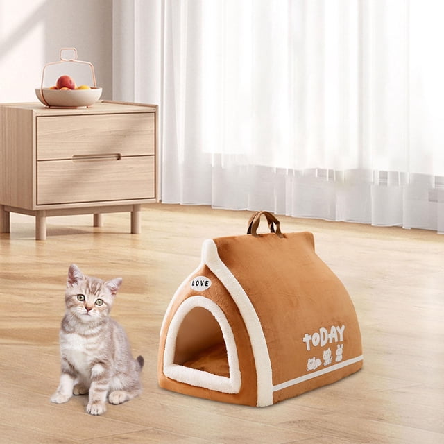 Cama para gatos Perfecl Tienda de campaña para mascotas de interior autocalentable 2 en 1 Marrón S