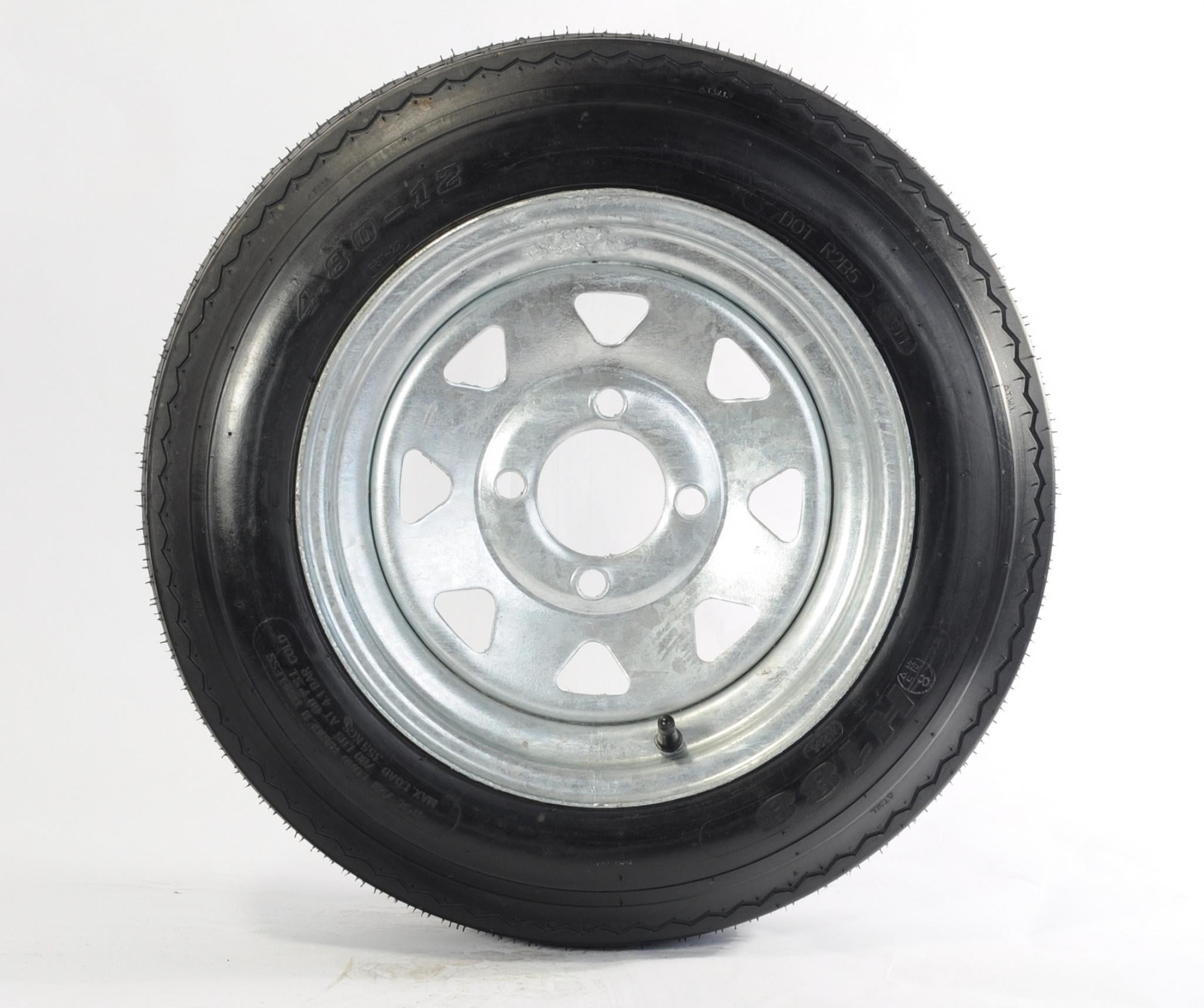 2-Pk Trailer Tire Rim 4.80-12 12 in Load C 4 Lug Galvanized Spoke Wheel 