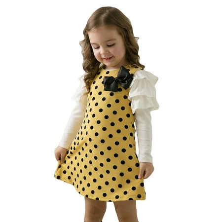 

DNDKILG Baby Toddler Girls Spring Dresses Dress Long Sleeve Polka Dot Sundress Yellow 3Y-8Y 110