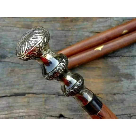 NAUTICALMARTUS BY Antique Brass Vintage Knob Head Handle Handmade Victorian Walking Stick Wooden Cane