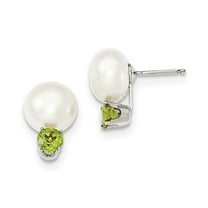 Primal Silver Sterling Silver 10-11mm Freshwater Cultured Button Pearl with Peridot Earrings