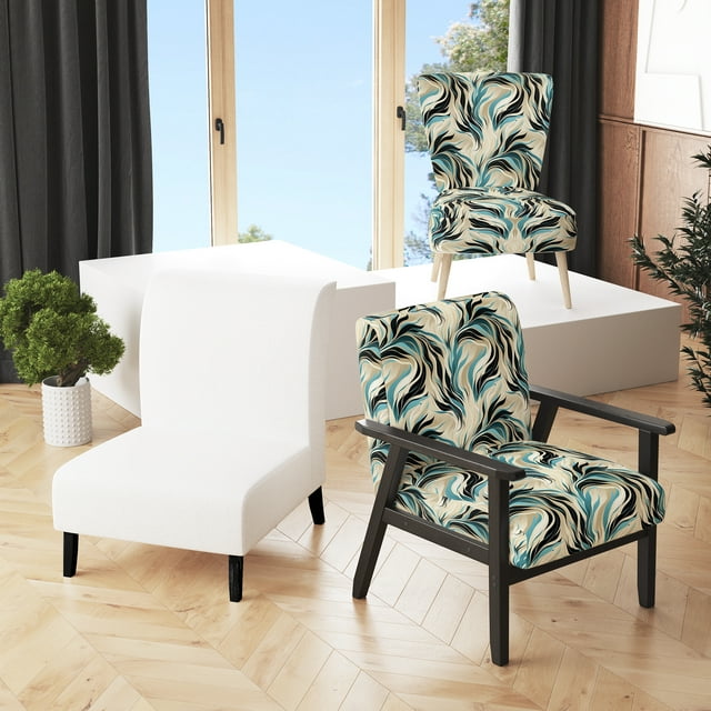 Designart "Oceanic Whispers" Teal Abstract Upholstered Accent Chair - Modern Arm Chair For Living Room