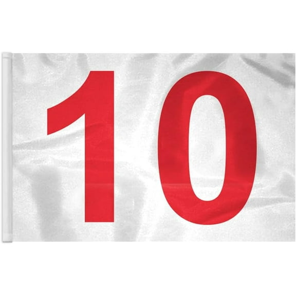 AGAS 14x20 inch Numbered Golf Flag with Tube Inserted Numbered# 10, Red Text On White Background