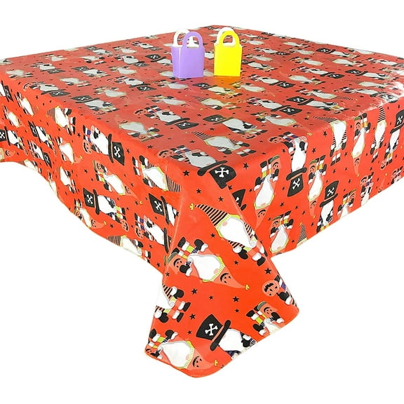 Serafina Home Halloween Flannel Backed Vinyl Tablecloth: Cute Garden Gnomes Dressed Up for Trick or Treats 52" x 70"