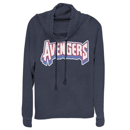 Junior s Marvel Avengers Text Cowl Neck Sweatshirt Navy Blue X Small