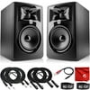 JBL Professional 305P MkII Next-Generation 5-Inch 2-Way Powered Studio Monitor Pair Bundle with 2x 10-Foot TRS Cable, 2x 10-Foot XLR Cable, Dual 1/4" Stereo to 3.5mm, 2x Ties and Microfiber Cloth