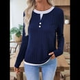 thumbnail image 4 of Camisetas Informales de Cuello Redondo y Bloques de Color para Mujer, de Larga y Corte Entallado, para Otoño Azul Marino S, 4 of 10