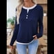 thumbnail image 4 of Camisetas Informales de Cuello Redondo y Bloques de Color para Mujer, de Larga y Corte Entallado, para Otoño Azul Marino XL, 4 of 10