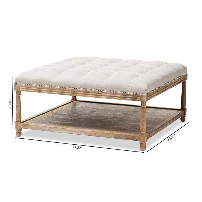 Baxton Studio Carlotta French Country Weathered Oak Beige Linen Square Coffee Table Ottoman Baxton Studio Carlotta French Country Weathered Oak Beige Linen Square Coffee Table Ottoman