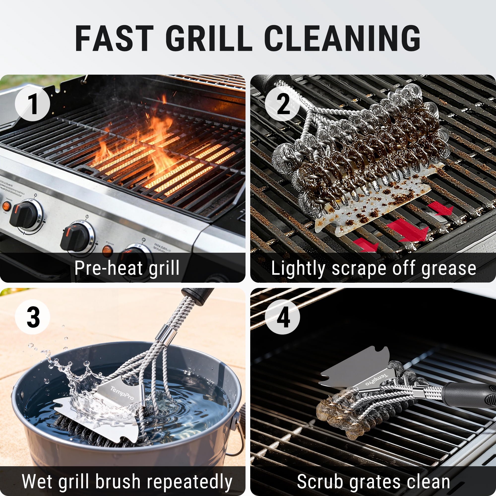 TempPro Grill Brush and Scraper Bristle Free, Safe BBQ Brush for Grill, Stainless Grill Grate Cleaner (Formerly ThermoPro)