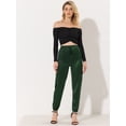 thumbnail image 2 of Pantalones cargo de satén sedoso Allegra K tiro alto elástico con cordón mujer Verde oscuro S, 2 of 6