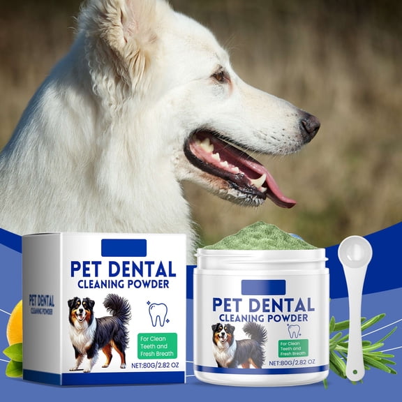 Floleo Dog Teeth Cleaning Powder, Dental Care Powder for Dogs, Plaque & Tartar Control, Bad Breath Freshener, Easy-Use Food Additive for Small Medium Large Dogs (80g)