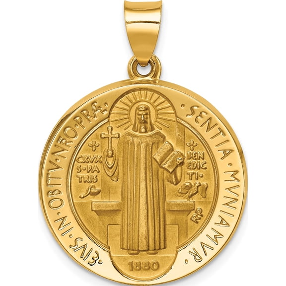 14K Yellow Gold Polished/Satin St. Benedict Reversible Hollow Medal (30.5 X 22) Made In United States xr1680