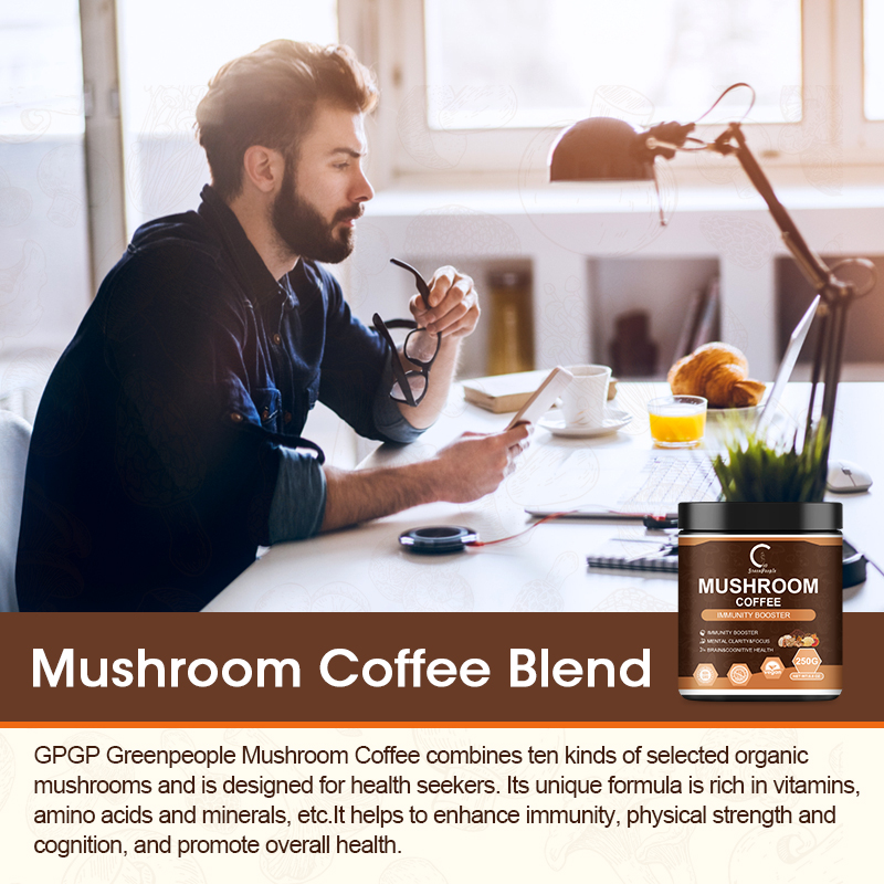 Mushroom Coffee Powder,Organic Instant Coffee Mushroom Supplement Powder, Mushroom Coffee Blend Complex for Focus & Memory,Brain, 8.8Oz(250g)