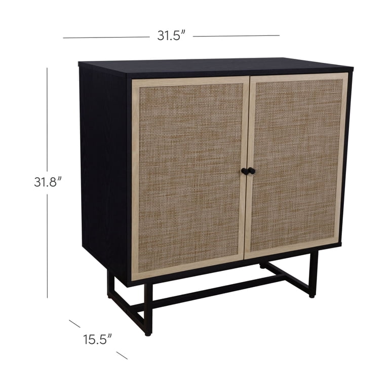 Nathan James Kova Cane Rattan Doors Accent Cabinet with Black