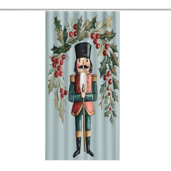 RKSupls Waterproof Shower Curtain, Watercolor Nutcracker Holly Berries Polyester Shower Curtain with Hooks for Chic Elegant Home Bathtub Bathroom Decor Washable