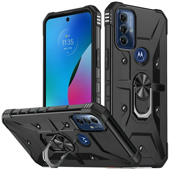 For Motorola Moto G Play 5G 2023 Unique Ring Stand Hybrid Full-Body Rugged Soft TPU Corners Shock-Absorbing Kickstand Cover ,Xpm Phone Case [ Black ]