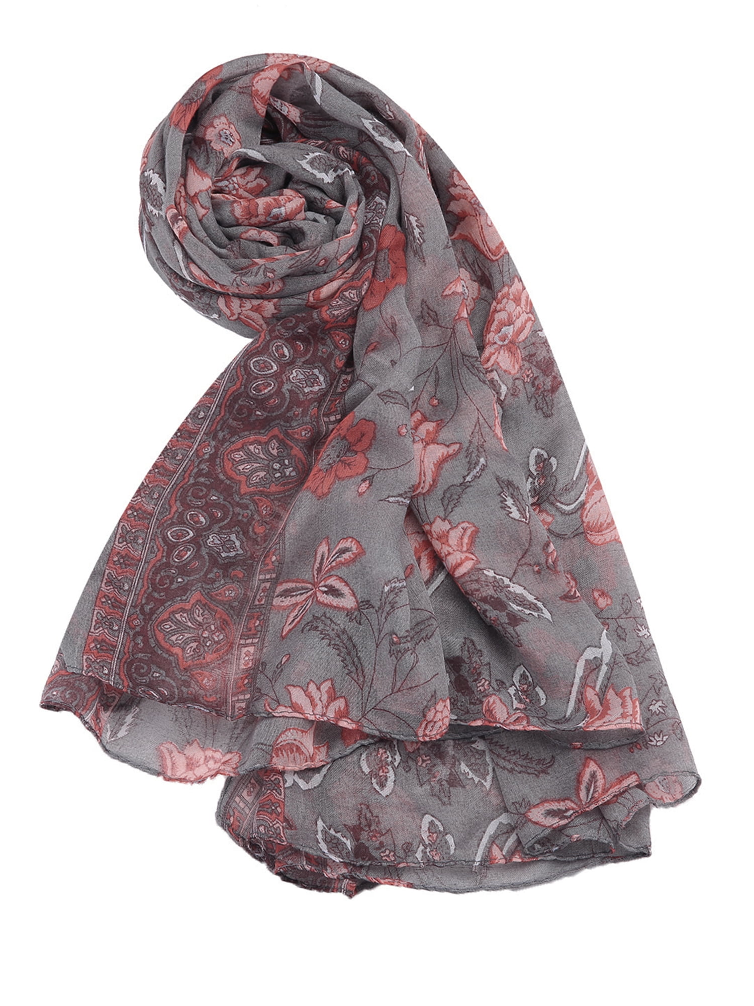 Unique Bargains Balinese Yarn Large Polyester Scarves Beach Shawls Vintage Wraps For Women Gray
