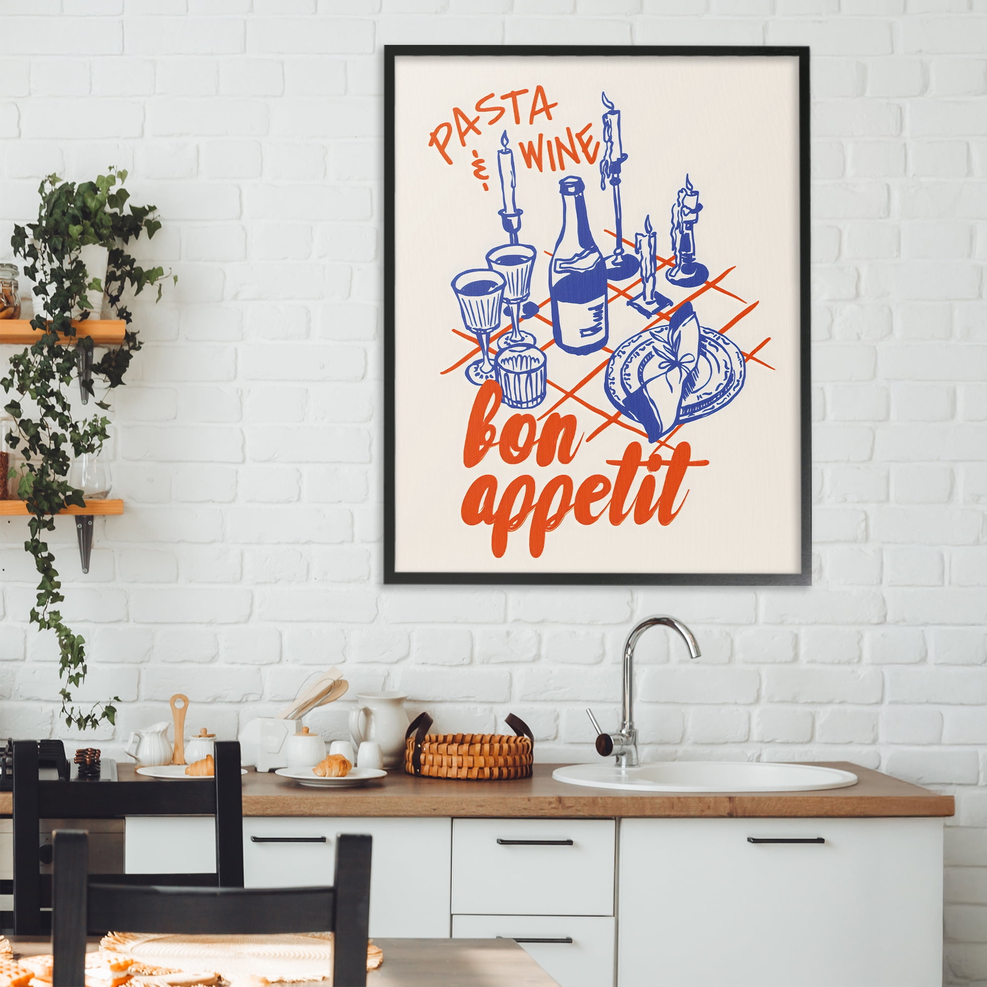 Stupell Industries Pasta & Wine Bon Appetit Black Framed Giclee Art, design by The Prints Vibe