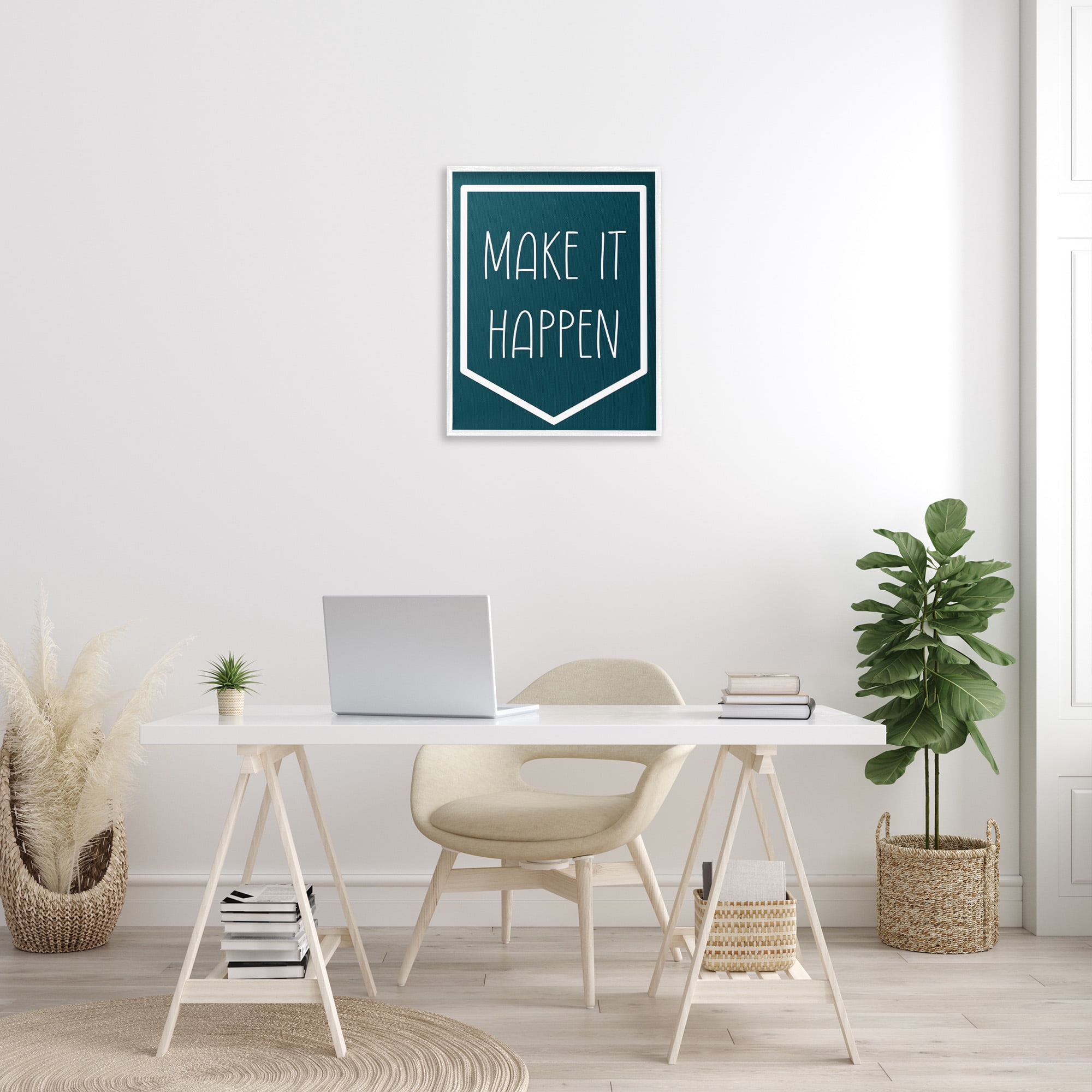 Stupell Industries Minimal Make It Happen Inspirational Painting White Framed Art Print Wall Art, 24 x 30