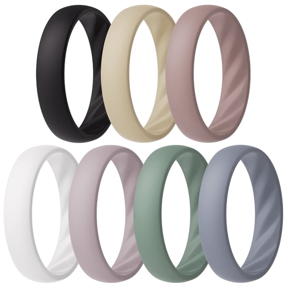 ThunderFit Women’s Silicone Wedding Rings – 5.5mm Wide, 2mm Thick Engagement Rings, Rubber Engagement Bands, 7-Pack