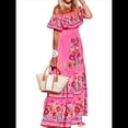 thumbnail image 1 of Vestido de Verano para Mujer, Estampado Floral, Hombros Descubiertos, Sin Mangas, Rosa S, 1 of 10