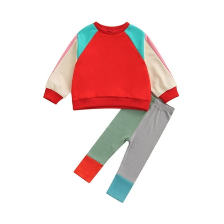 

Kiapeise Toddler Girls Boys Outfits Color Block Rainbow Printed Long Sleeve Top Shirt Pants
