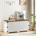 thumbnail image 3 of HOOBRO Storage Chest, Toy Chest with Safety Hinge, Toy Box Organizer, 39.3 x 15.7 x 17.7 Inches Farmhouse Style Storage Bench, for Living Room, Bedroom, Entryway, White and Walnut WH26CW01, 3 of 8