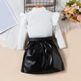 thumbnail image 3 of Children's Clothing Cool Handsome Girls Solid Color High Neck Long Sleeve Top +PU Leather Pleated Skirt + Belt Three Suit, 3 of 8