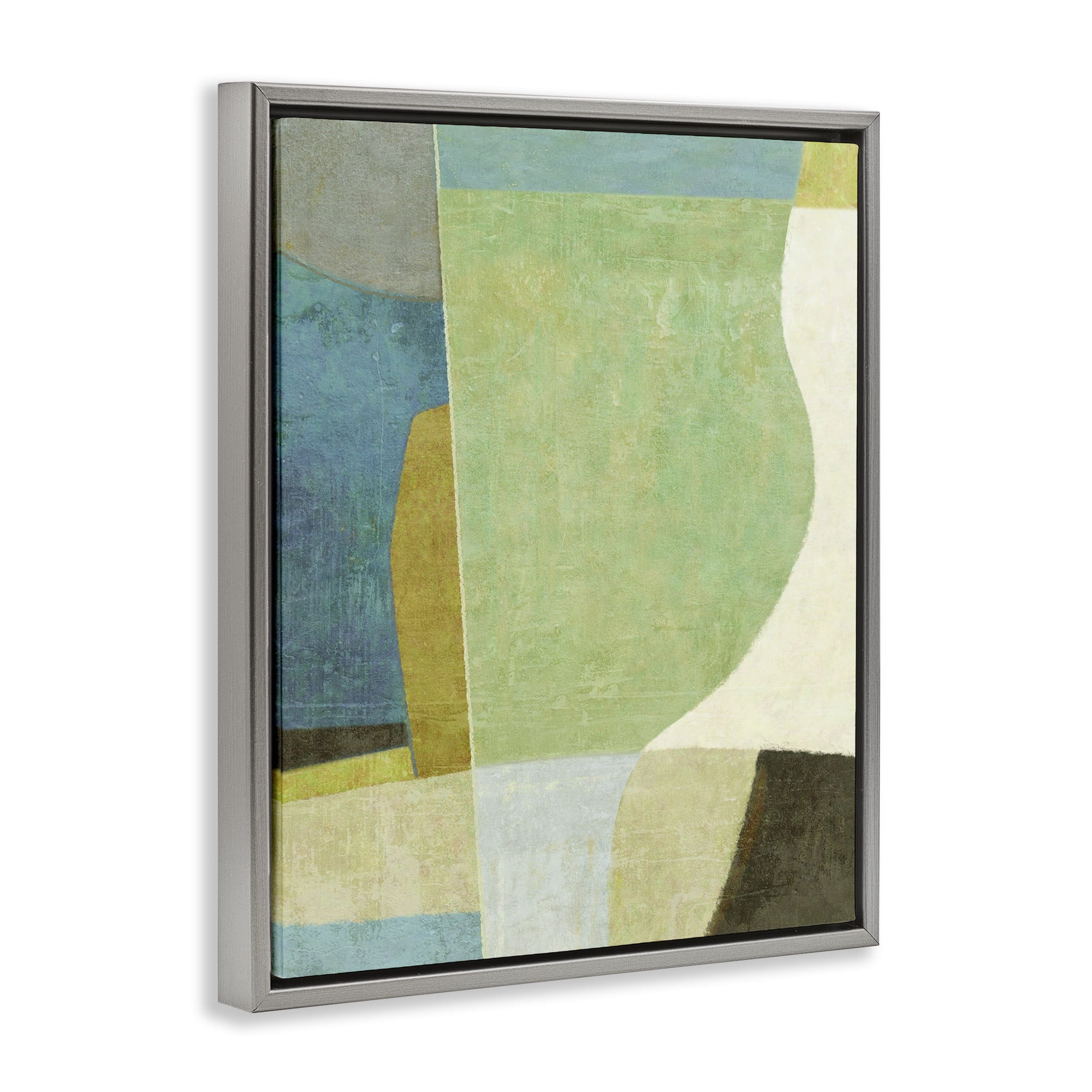 Stupell Industries Green Geometric Collage Abstract Painting Gray Floater Framed Canvas Art Print Wall Art, 25 x 31