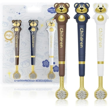 3 Sided Toothbrush for – Soft Bristles, Triple-Angle Toothhugger, Cartoon Bear Design Sensory Toothbrush for Toddlers,  Toothbrush for Aged 3-12, Gentle Gum and Tooth Care (3-Pack)