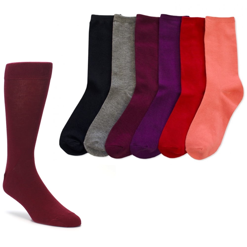 6 Pair Knocker Crew Socks Assorted Solid Colors Women Casual Wear Work