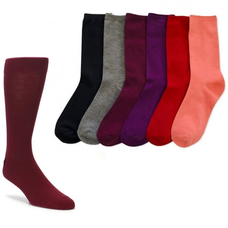 6 Pair Knocker Crew Socks Assorted Solid Colors Women Casual Wear Work Size