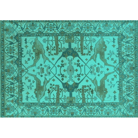 Ahgly Company Indoor Rectangle Oriental Turquoise Blue Traditional Area Rugs, 5' x 8'