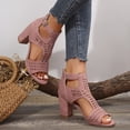 thumbnail image 4 of Pandaie Heeled Sandals for Women Open Toe Chunky Heels Ankle Booties Bohemian Cutout Wedge Summer Dressy Pumps Shoes with Ankle Buckles Pink Size 8.5, 4 of 9