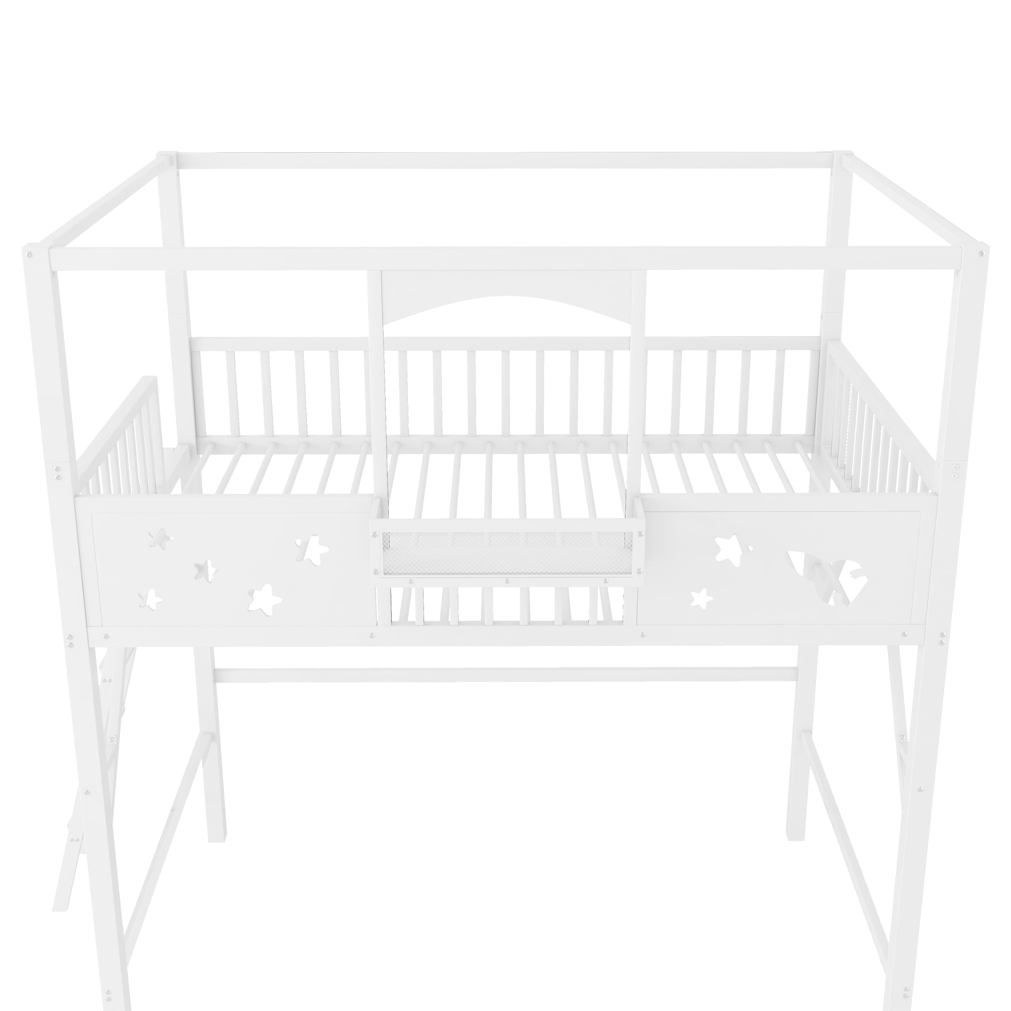 Leumius Full Size Loft Bed with Ladder and Storage Shelves,Metal High Loft Bed for Bedroom,White
