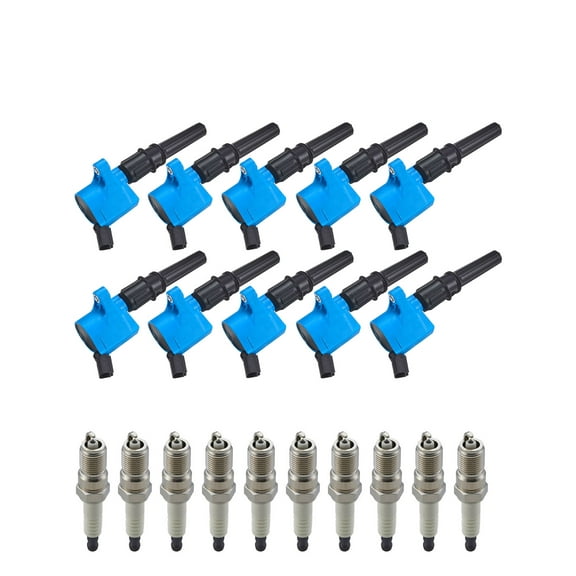 Set of 10 ISA Brand Blue Color Ignition Coils and Spark Plugs Compatible with 2006 2007 2009 2010 Ford Crown Victoria 4.6L V8 Replacement for DG508