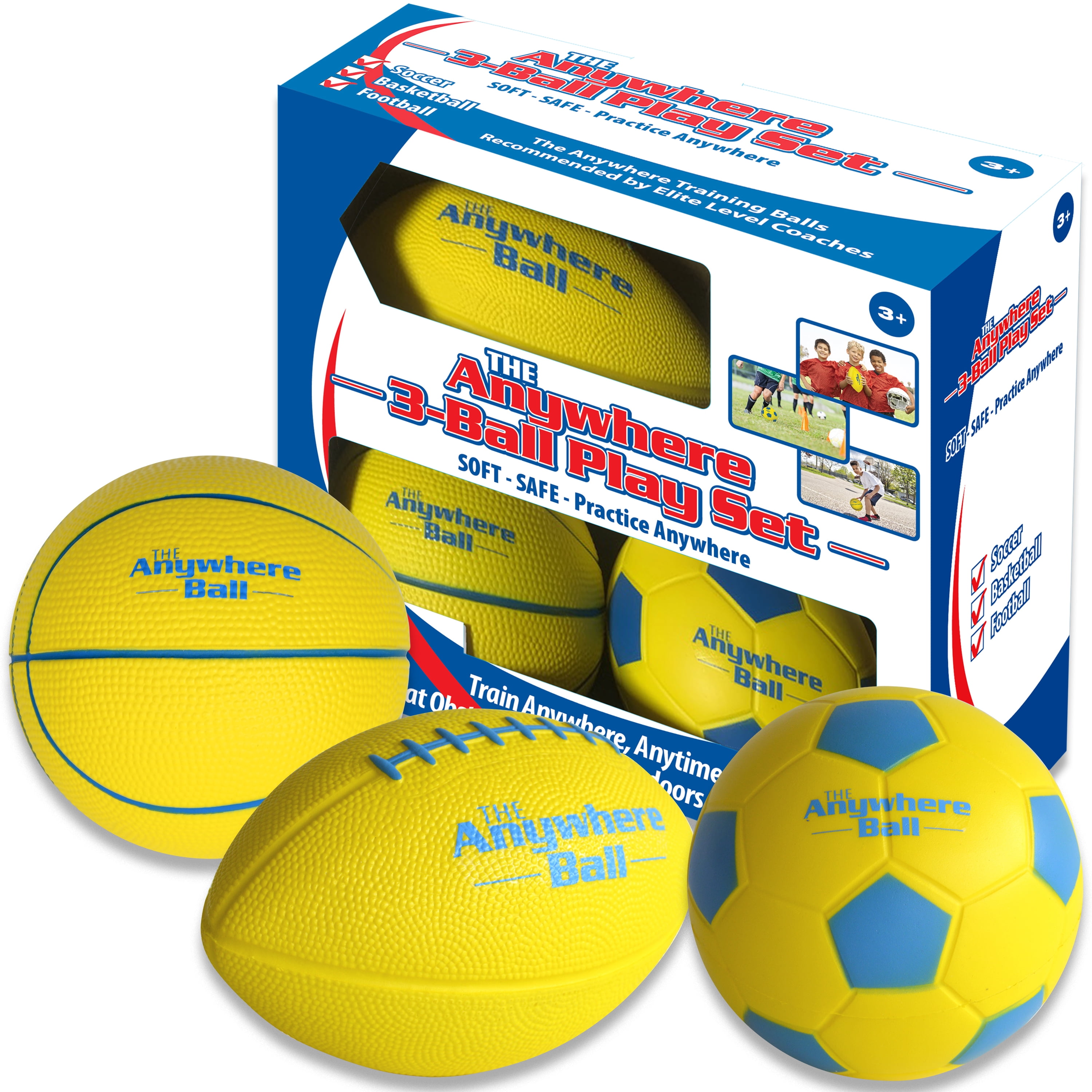 Anywhere Ball - 3 Ball Sport Set Including Football, Soccer Ball, and Basketball for Kids