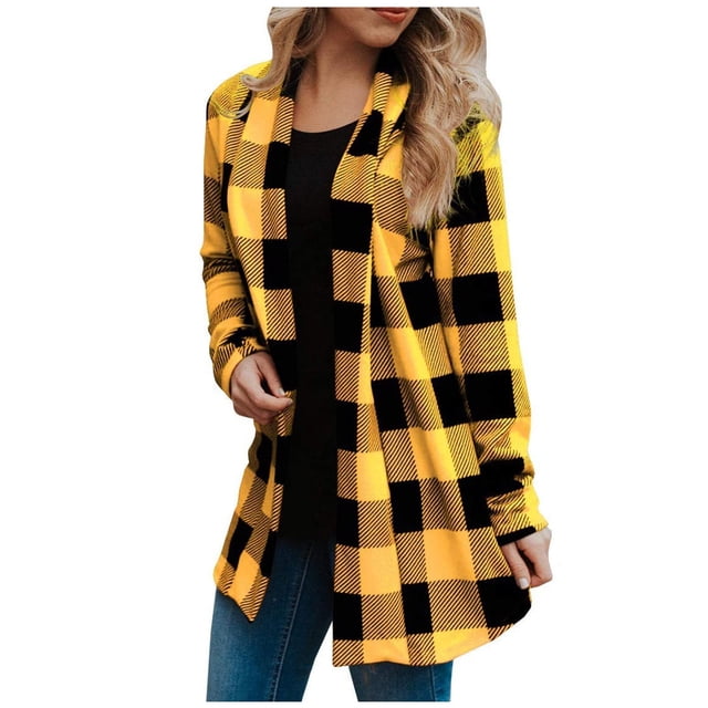 Durtebeua Cardigans for Women Loose Casual Long Sleeved Open Front Breathable Cardigans Yellow,2XL