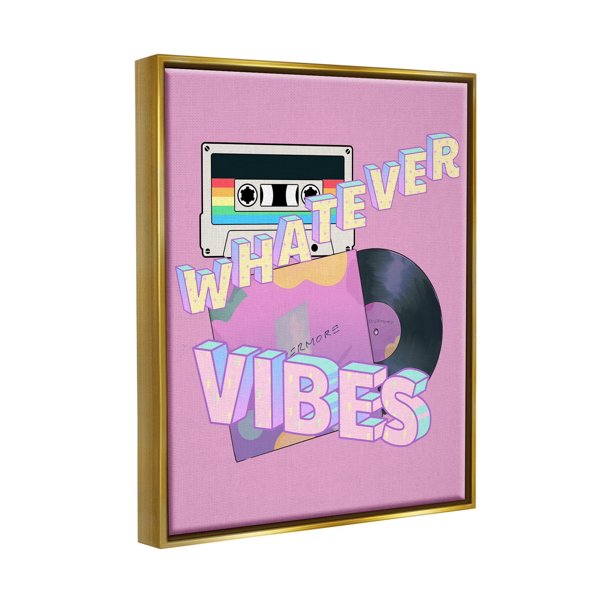 Stupell Industries Whatever Vibes Retro Cassette Religious Painting Gold Floater Framed Art Print Wall Art