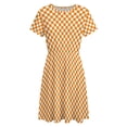 thumbnail image 4 of Orange And White Check Dress Summer Street Style Dresses Female Short Sleeve Printed Sundress, 4 of 7