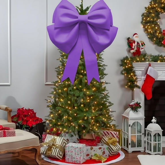 Luxcidy 13.78×10.24 in Velvet Christmas Bow, DIY Large Christmas Tree Topper Bow, Velvet Wreath Bow for Xmas Home Front Door Decor(Purple)