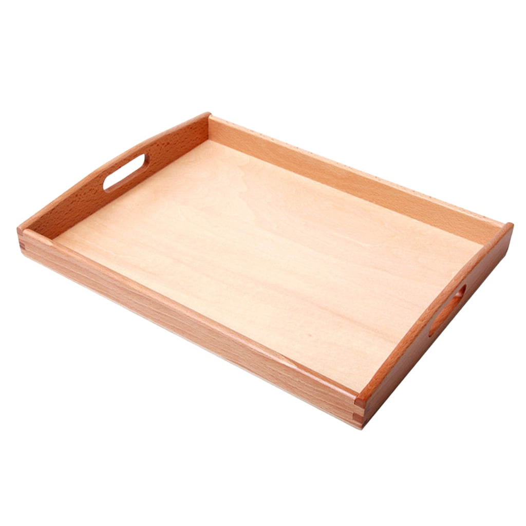 2 Pieces Wooden S & M Rectangle Tray Montessori Toys Holder with Handle 