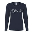 thumbnail image 2 of Wild Bobby, Blessed Inspirational Quote Heart Love, Inspirational/Christian, Women Graphic Long Sleeve Tee, Navy, Small, 2 of 3
