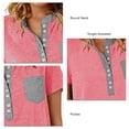 thumbnail image 3 of Camiseta con cuello redondo para mujer, camiseta de manga corta con bloques de color y cuello redondo con un solo pecho, color rojo rosa L, 3 of 6