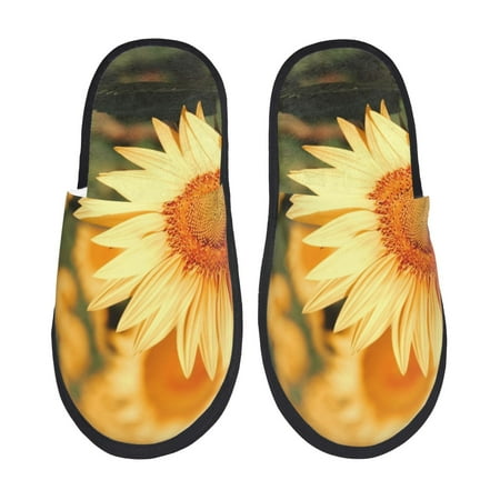 Balery Golden Sunflower In Field Slient Indoor Furry Fleece Comfort House Shoes Soft Non-Slip Home Shoes Cotton slippers House Slippers-- Large