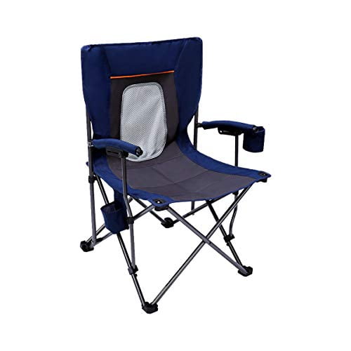 Portal Chaise de Camping Pliante Quad avec Poche Porte-Gobelet et Accoudoirs Durs, Bleu