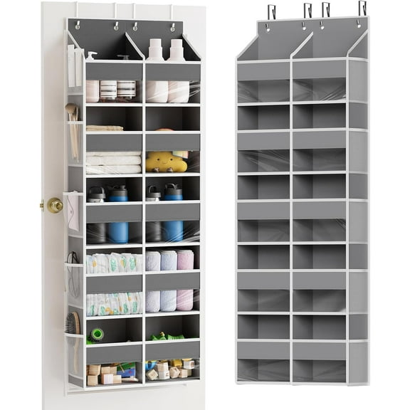 Over the Door Organizer Storage, 5 Tiers Extra Large Behind The Door Storage of 10 Compartments, 80 lbs Weight Capacity, Hanging Closet Organizers and Storage for Closet, Diaper Organizer, Gray