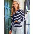 thumbnail image 6 of Women'S Lightweights Button Down Long Sleeve Casual Crew Neck Soft Knit Cardigan Sweater Tops Navy Blue & White M, 6 of 9