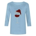 thumbnail image 4 of Christmas T-Shirts Womens Gnomes Wine Glass Print 3/4 Sleeve Graphic Tee Round Neck Plus Size 3-5X Holiday Tops (M, Light blue), 4 of 5